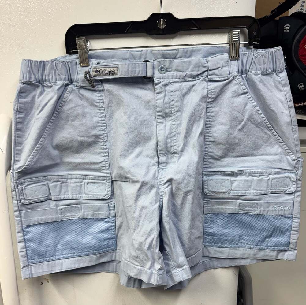 Columbia PFG Men's Light Blue Utility Cargo Hiking Fishing Shorts